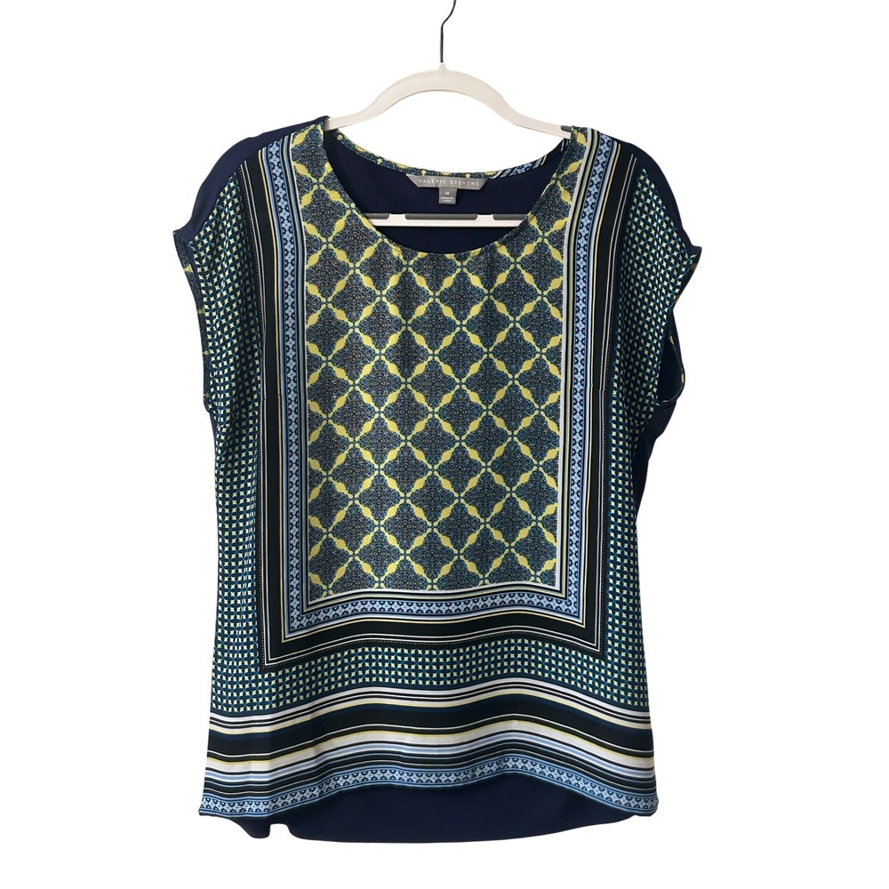 Valerie Stevens Blouse Geometric Print Cap Sleeve Top Elegant‎ Career M